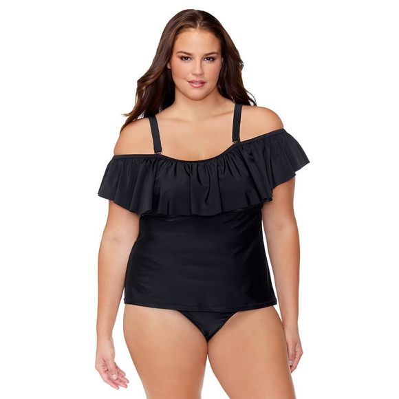 Raisins Other - Raisins Atlantic Solids Tortuga Plus Size Tankini Top Black 18W 18 W